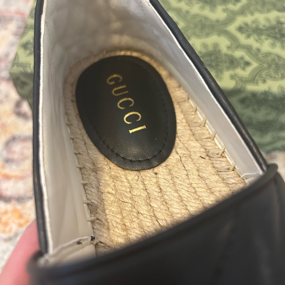 Gucci Black Espadrille Loafers with Gold Accent - Picture 8 of 12